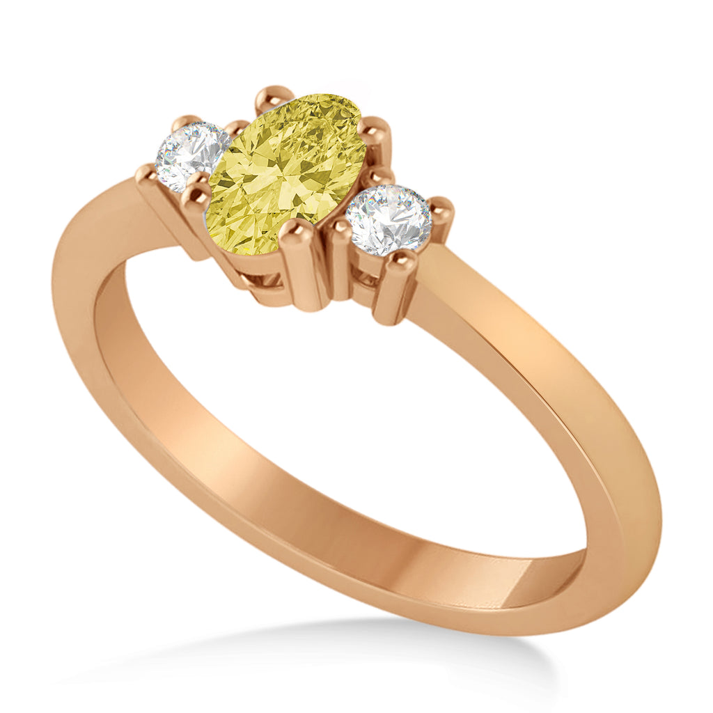 Small Oval Yellow & White Diamond Three-Stone Engagement Ring 14k Rose Gold (0.60ct)