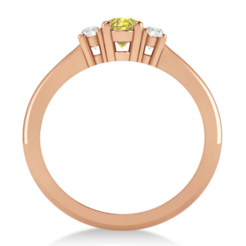Small Oval Yellow & White Diamond Three-Stone Engagement Ring 14k Rose Gold (0.60ct)
