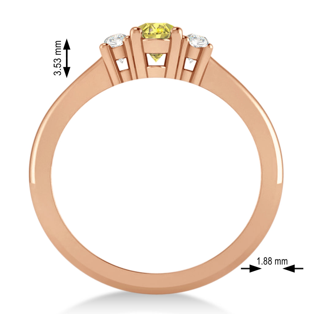 Small Oval Yellow & White Diamond Three-Stone Engagement Ring 14k Rose Gold (0.60ct)