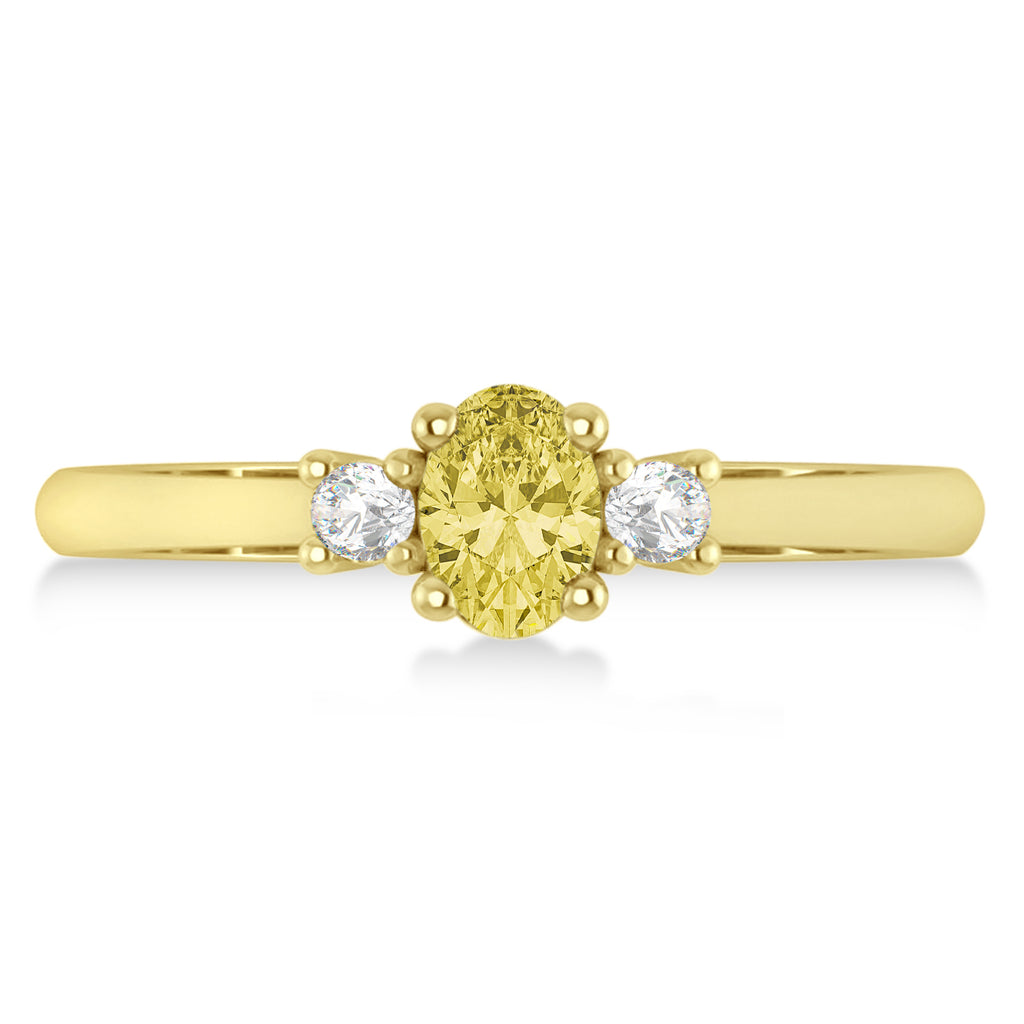 Small Oval Yellow & White Diamond Three-Stone Engagement Ring 14k Yellow Gold (0.60ct)