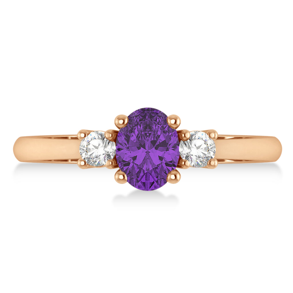 Oval Amethyst & Diamond Three-Stone Engagement Ring 14k Rose Gold (1.20ct)
