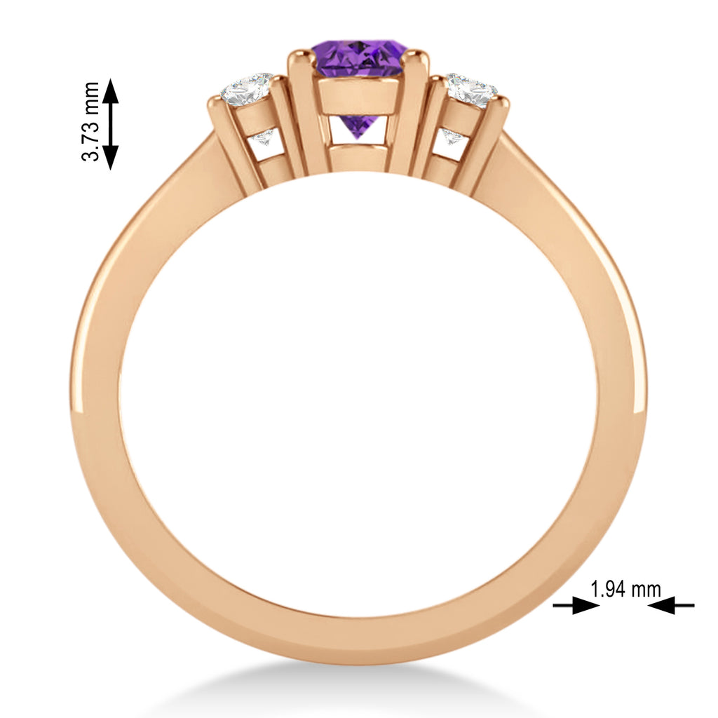 Oval Amethyst & Diamond Three-Stone Engagement Ring 14k Rose Gold (1.20ct)