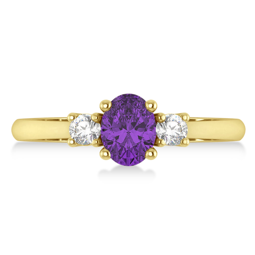 Oval Amethyst & Diamond Three-Stone Engagement Ring 14k Yellow Gold (1.20ct)