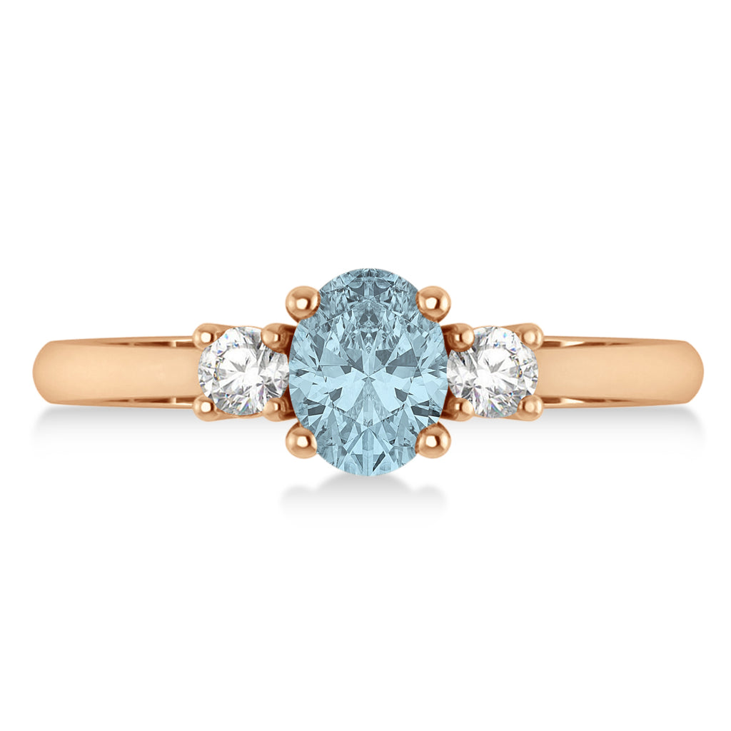 Oval Aquamarine & Diamond Three-Stone Engagement Ring 14k Rose Gold (1.20ct)