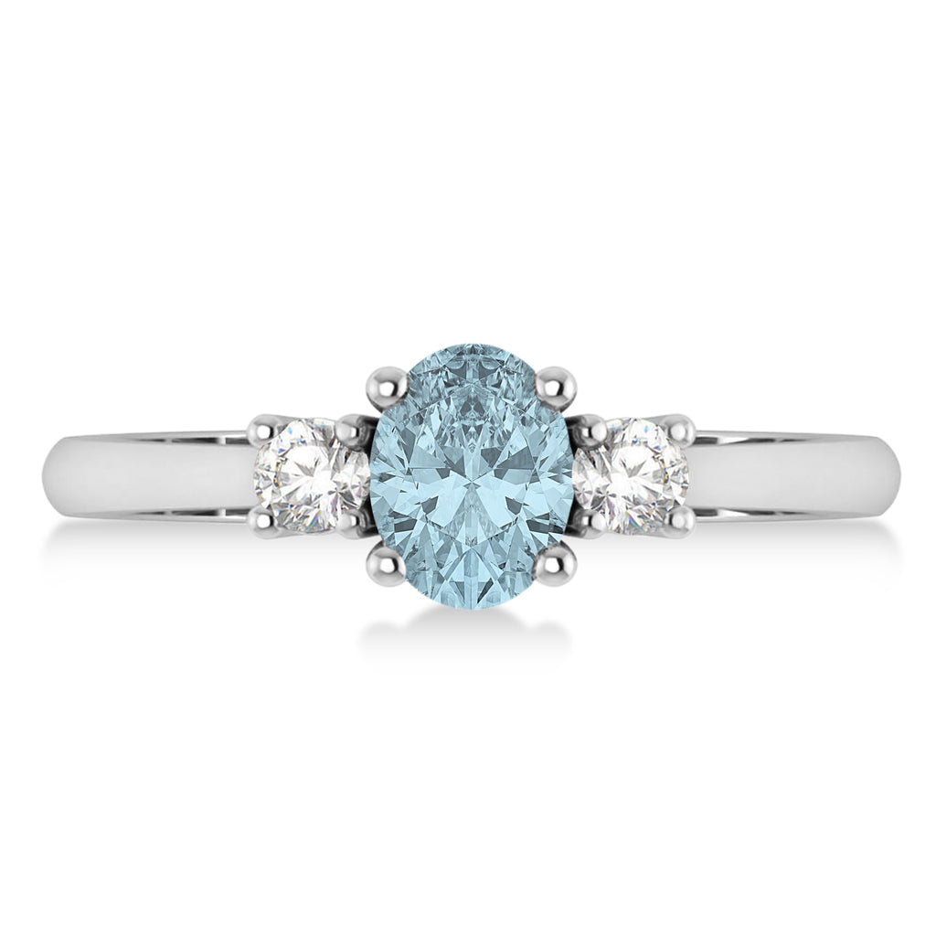 Oval Aquamarine & Diamond Three-Stone Engagement Ring 14k White Gold (1.20ct)