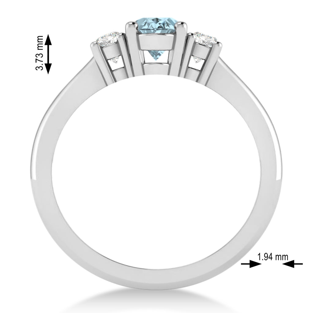 Oval Aquamarine & Diamond Three-Stone Engagement Ring 14k White Gold (1.20ct)