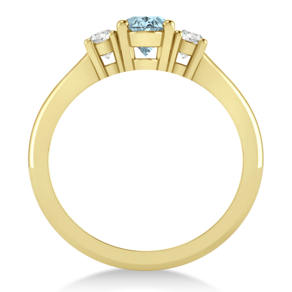 Oval Aquamarine & Diamond Three-Stone Engagement Ring 14k Yellow Gold (1.20ct)