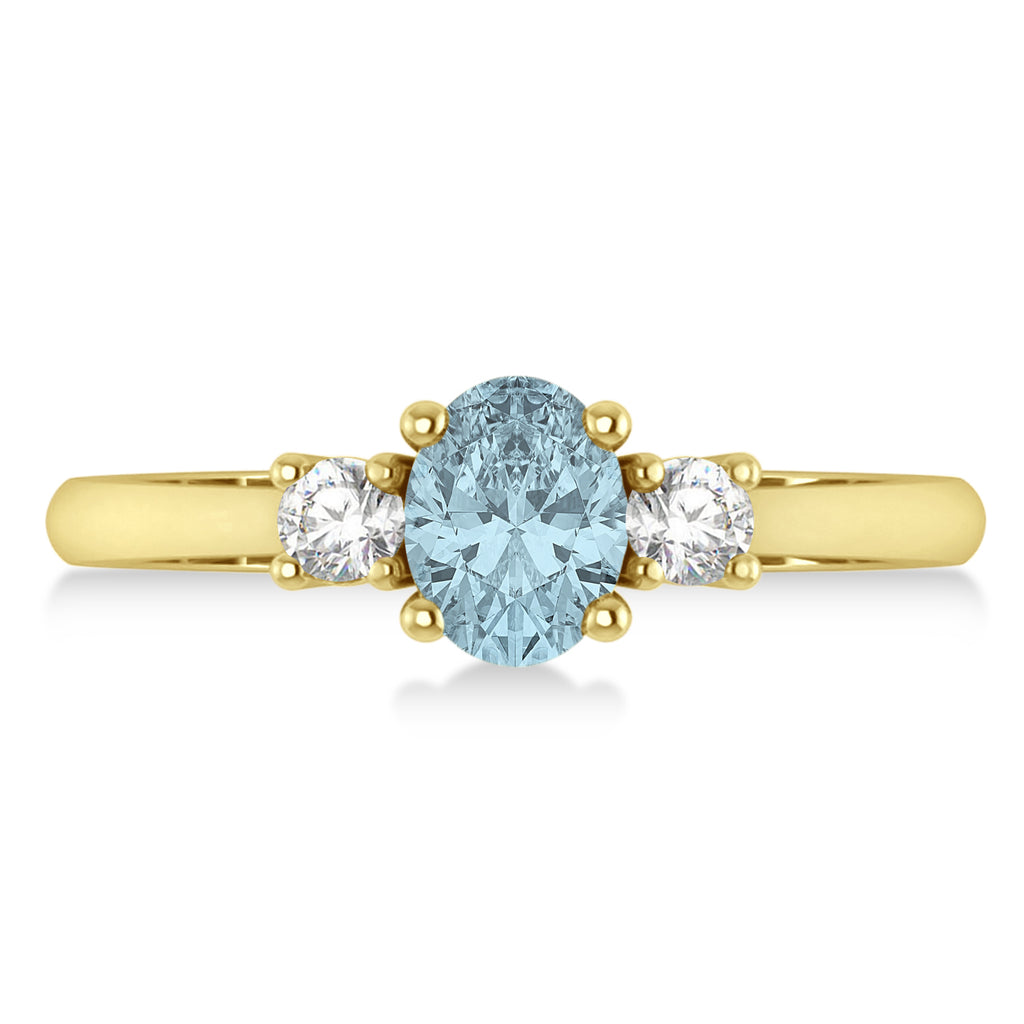 Oval Aquamarine & Diamond Three-Stone Engagement Ring 14k Yellow Gold (1.20ct)