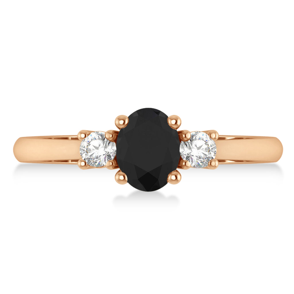 Oval Black & White Diamond Three-Stone Engagement Ring 14k Rose Gold (1.20ct)