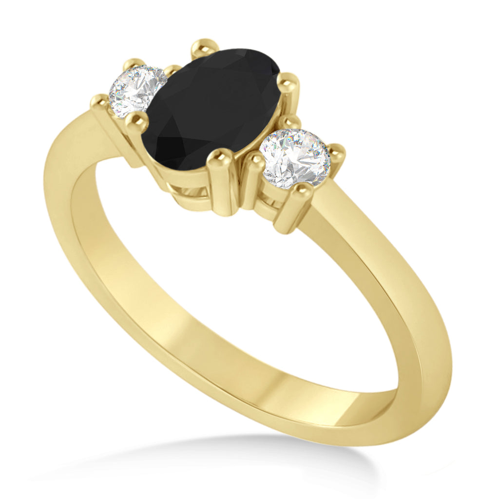 Oval Black & White Diamond Three-Stone Engagement Ring 14k Yellow Gold (1.20ct)