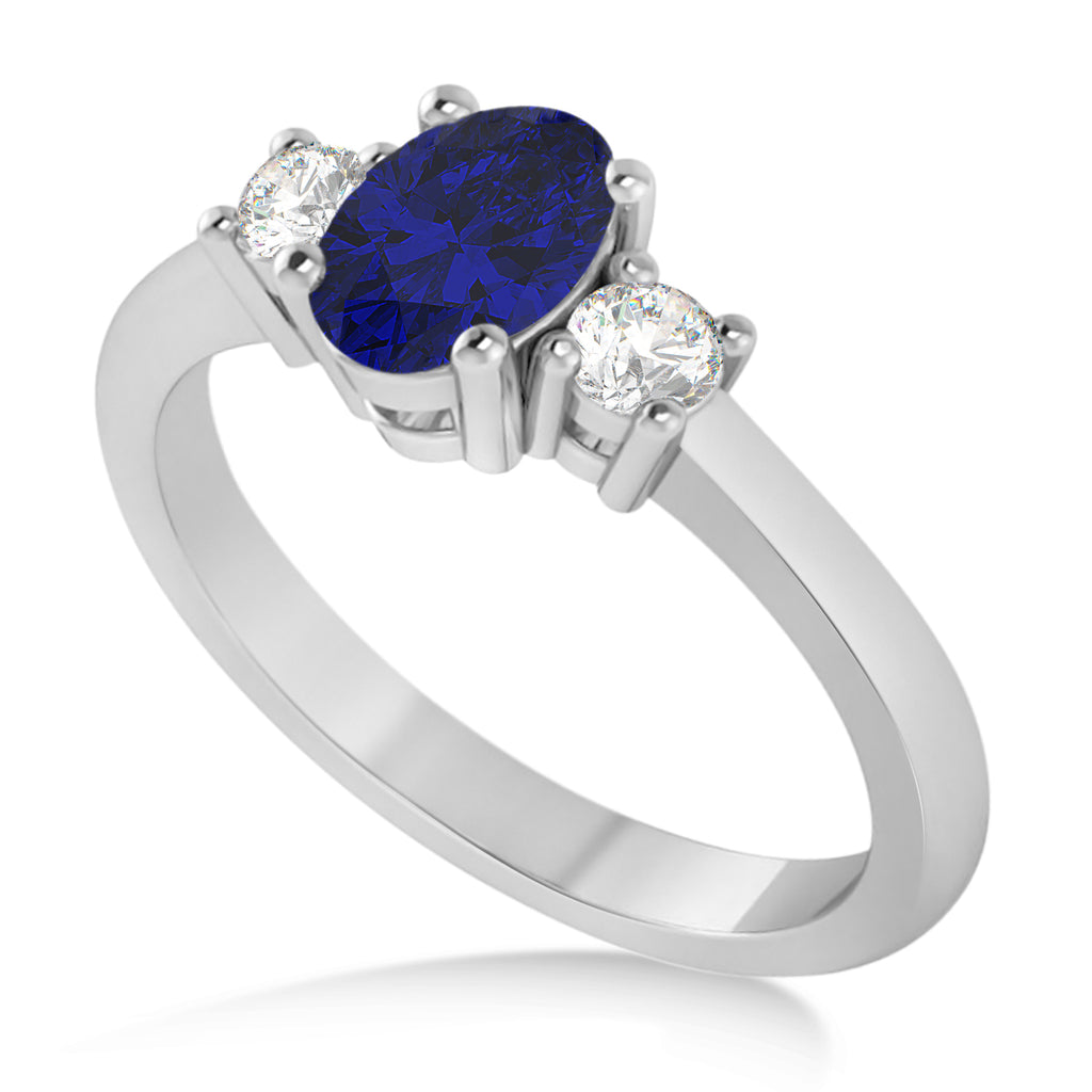 Oval Blue Sapphire & Diamond Three-Stone Engagement Ring 14k White Gold (1.20ct)