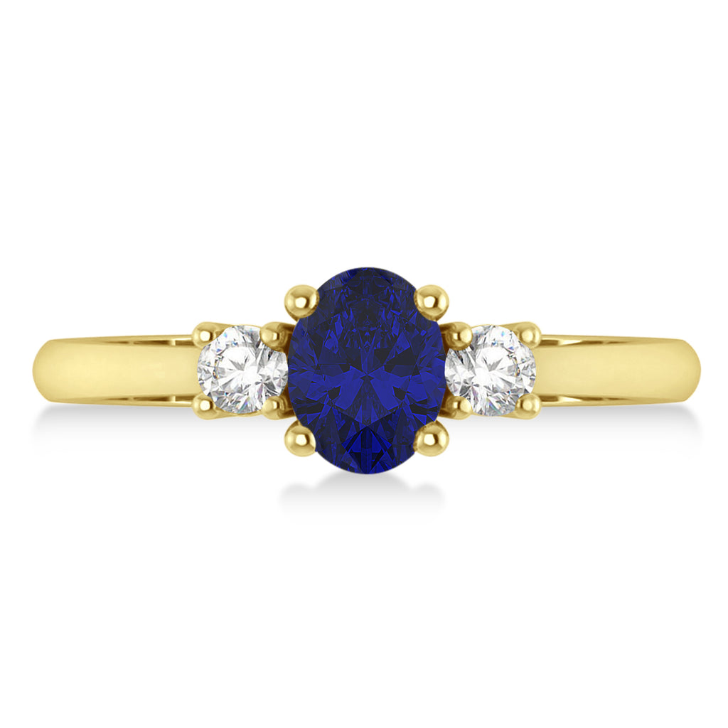 Oval Blue Sapphire & Diamond Three-Stone Engagement Ring 14k Yellow Gold (1.20ct)