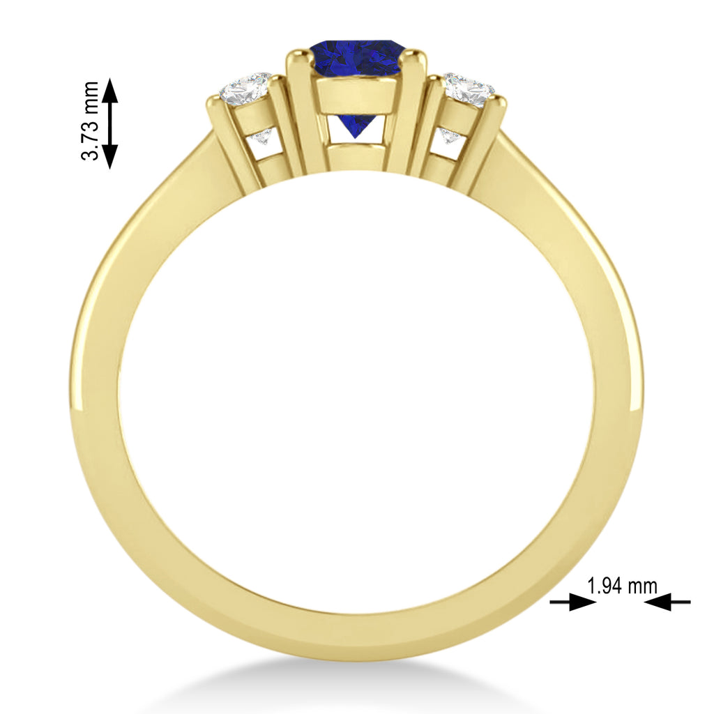 Oval Blue Sapphire & Diamond Three-Stone Engagement Ring 14k Yellow Gold (1.20ct)