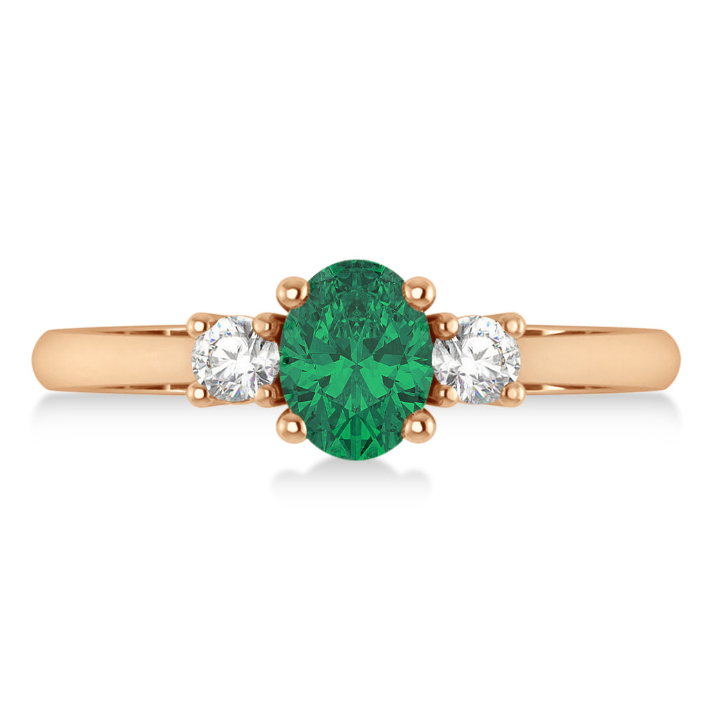 Oval Emerald & Diamond Three-Stone Engagement Ring 14k Rose Gold (1.20ct)