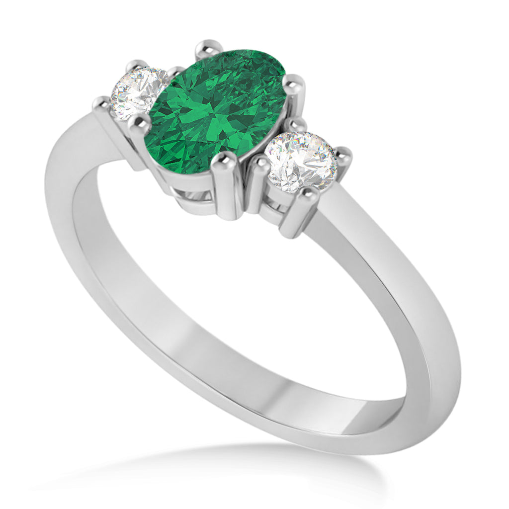 Oval Emerald & Diamond Three-Stone Engagement Ring 14k White Gold (1.20ct)