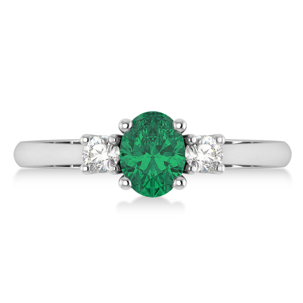 Oval Emerald & Diamond Three-Stone Engagement Ring 14k White Gold (1.20ct)