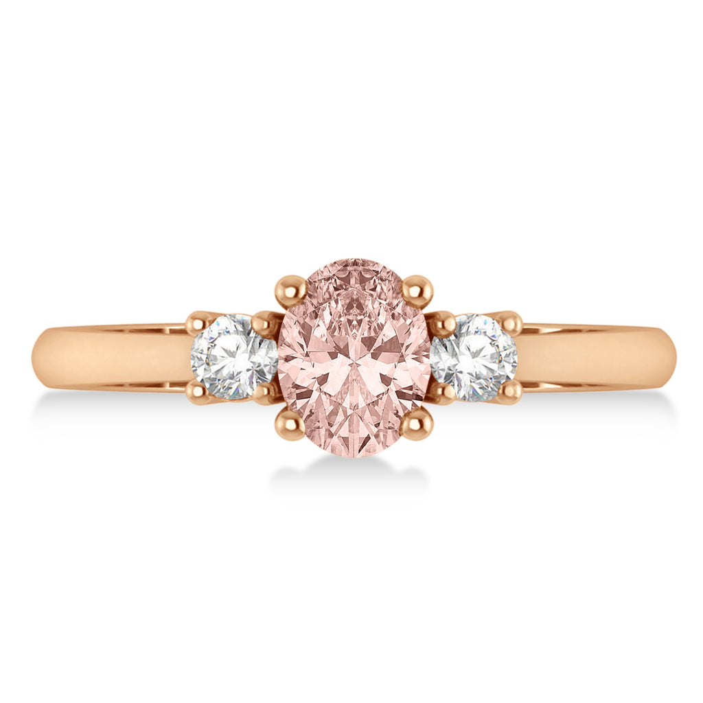 Oval Morganite & Diamond Three-Stone Engagement Ring 14k Rose Gold (1.20ct)