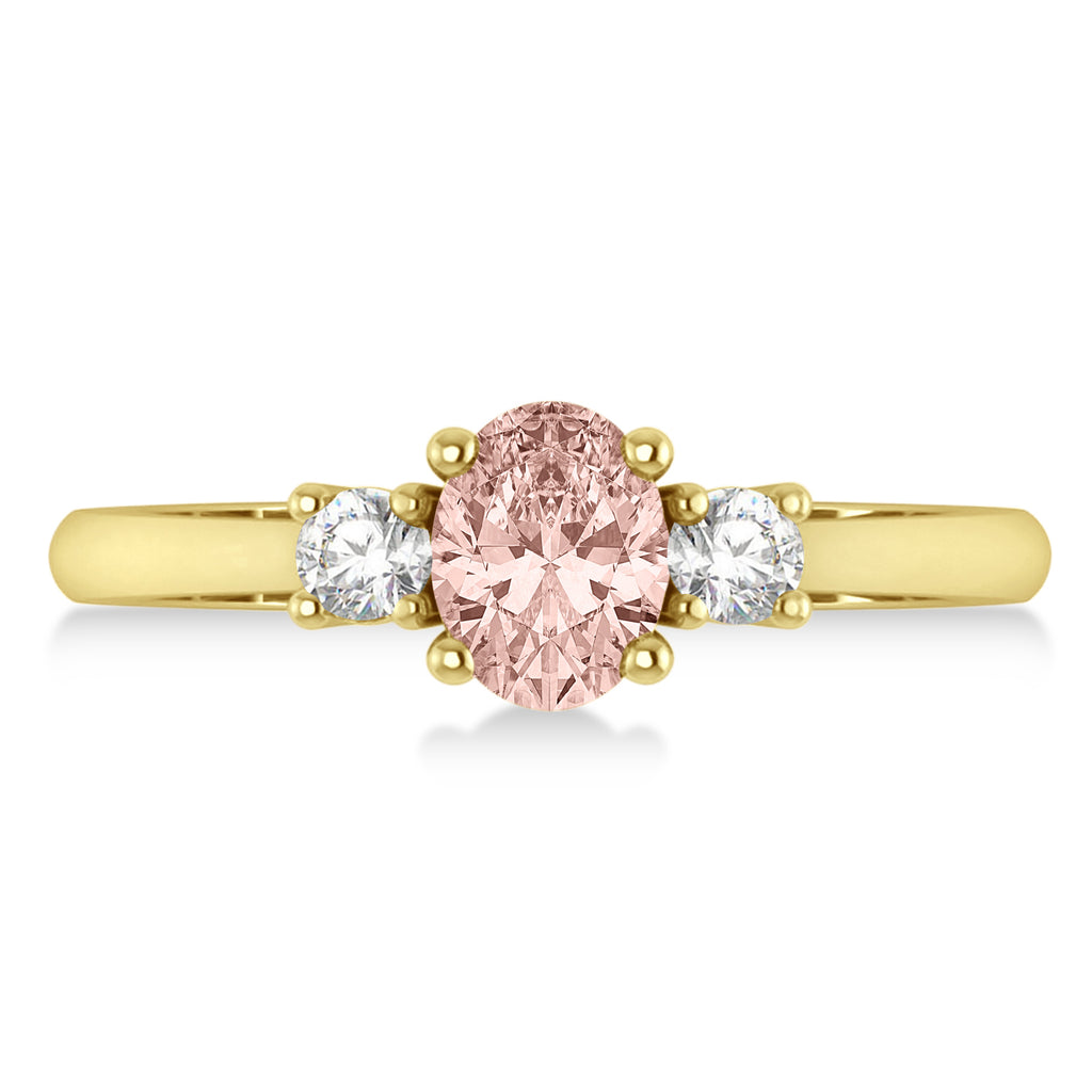 Oval Morganite & Diamond Three-Stone Engagement Ring 14k Yellow Gold (1.20ct)