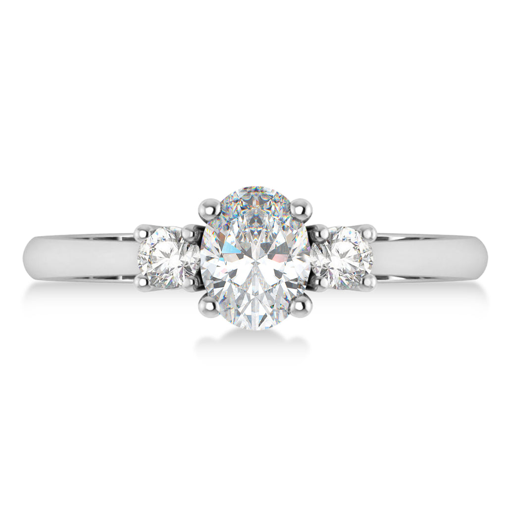 Oval Moissanite & Diamond Three-Stone Engagement Ring 14k White Gold (1.20ct)