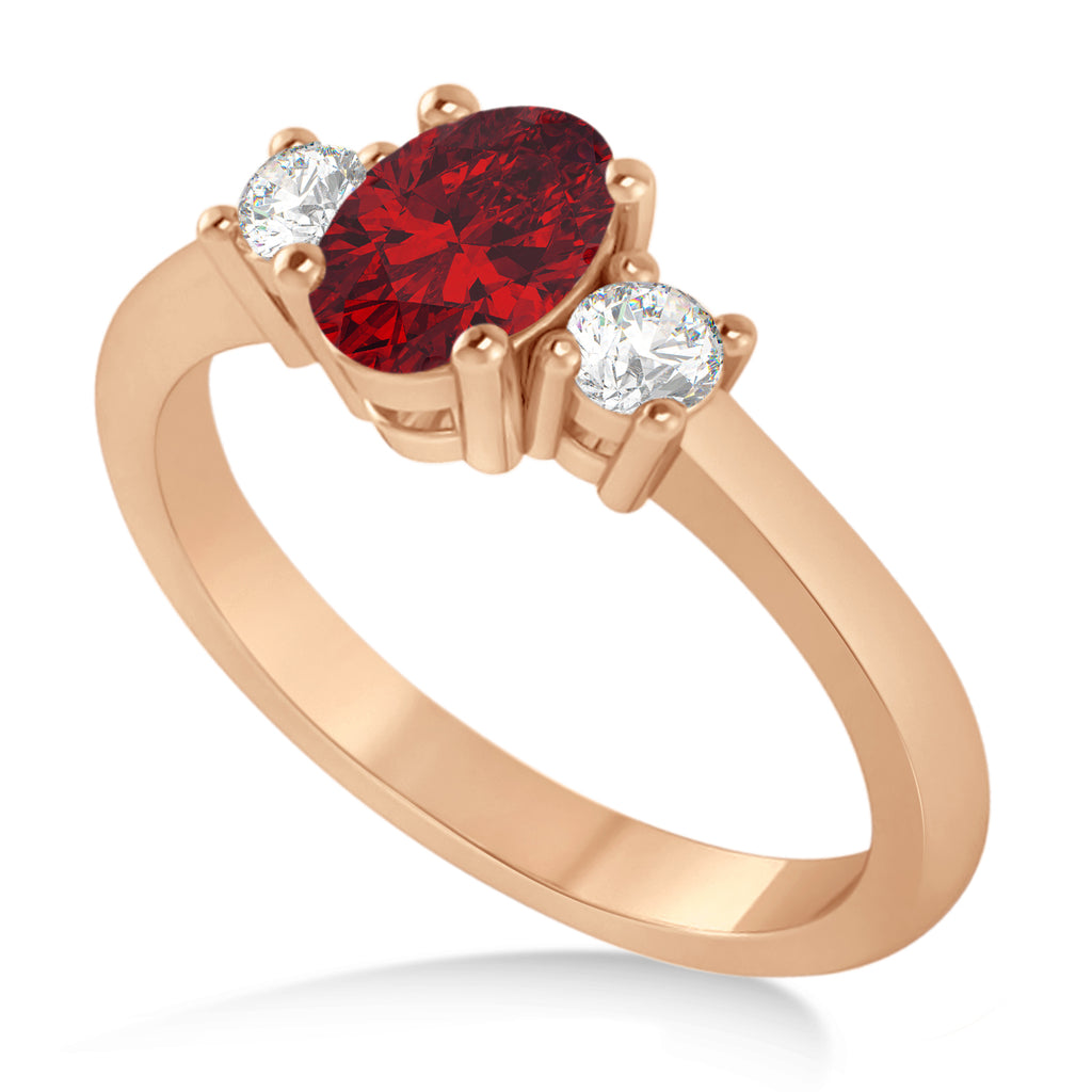 Oval Ruby & Diamond Three-Stone Engagement Ring 14k Rose Gold (1.20ct)