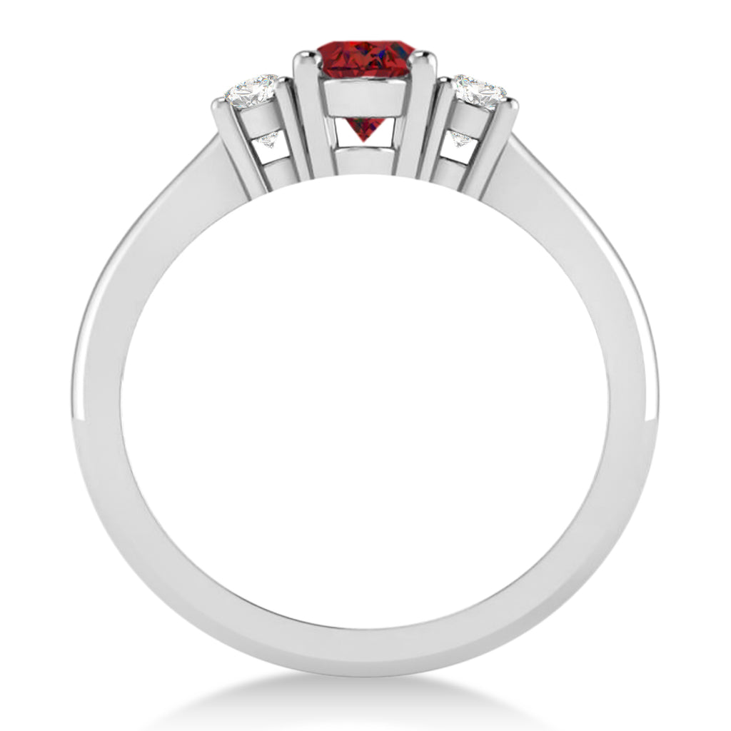 Oval Ruby & Diamond Three-Stone Engagement Ring 14k White Gold (1.20ct)