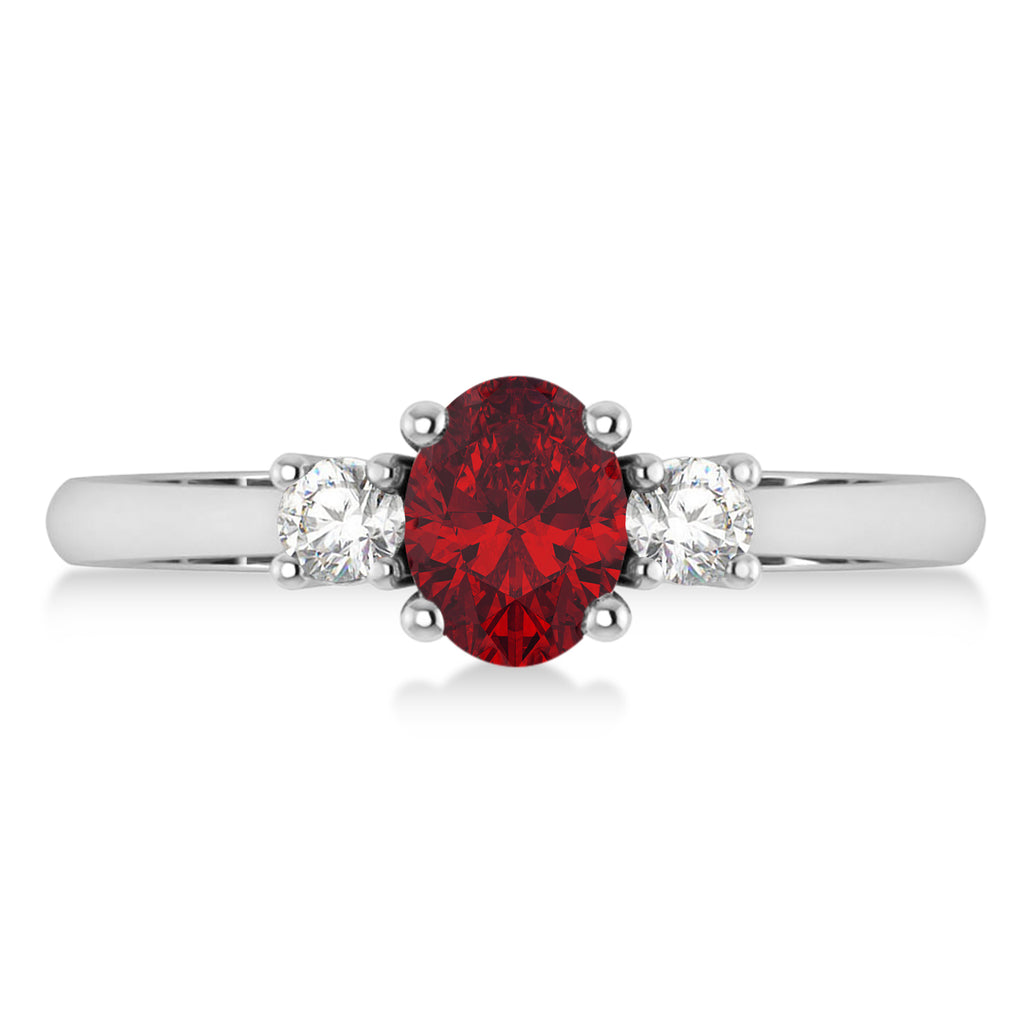 Oval Ruby & Diamond Three-Stone Engagement Ring 14k White Gold (1.20ct)