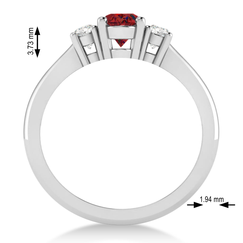Oval Ruby & Diamond Three-Stone Engagement Ring 14k White Gold (1.20ct)