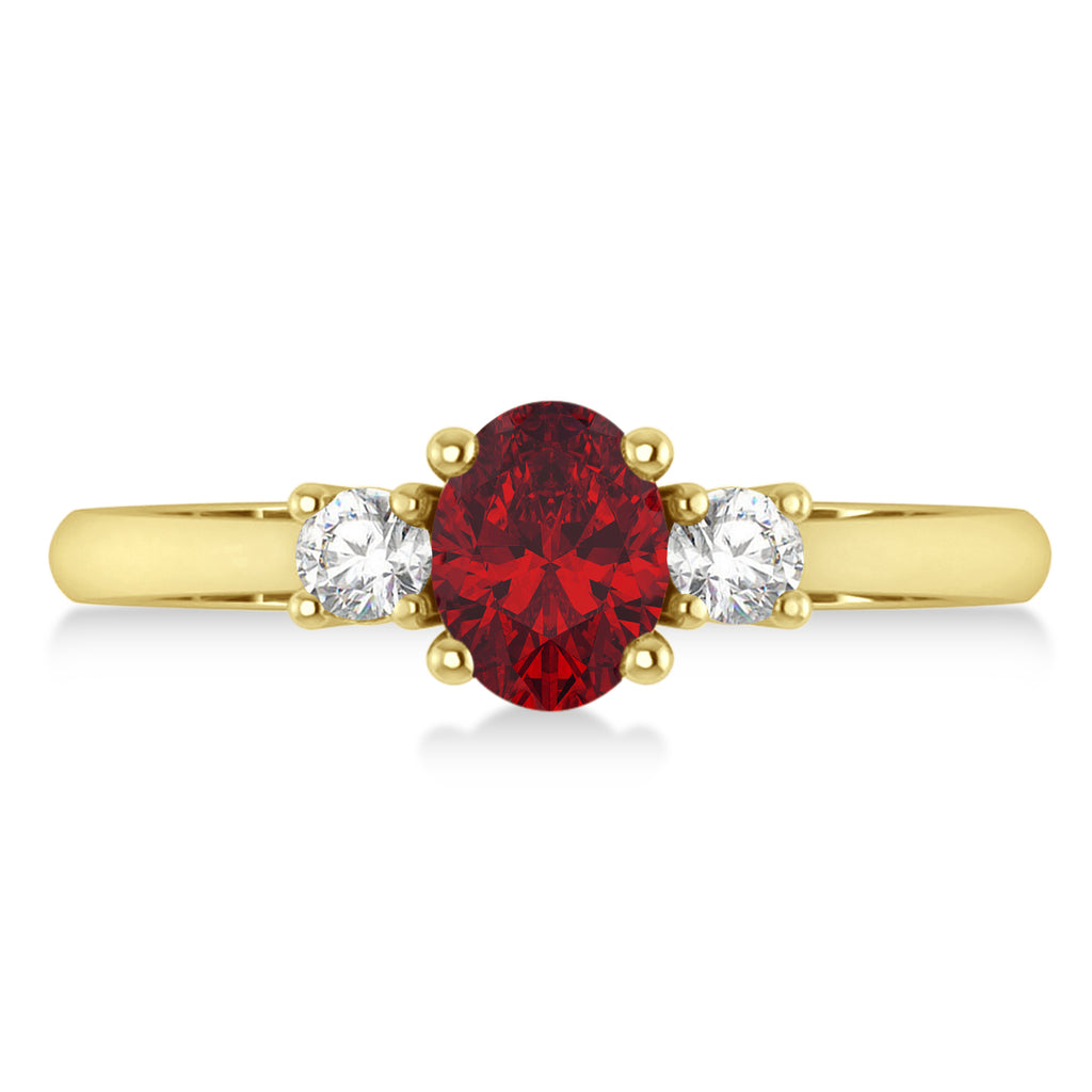 Oval Ruby & Diamond Three-Stone Engagement Ring 14k Yellow Gold (1.20ct)