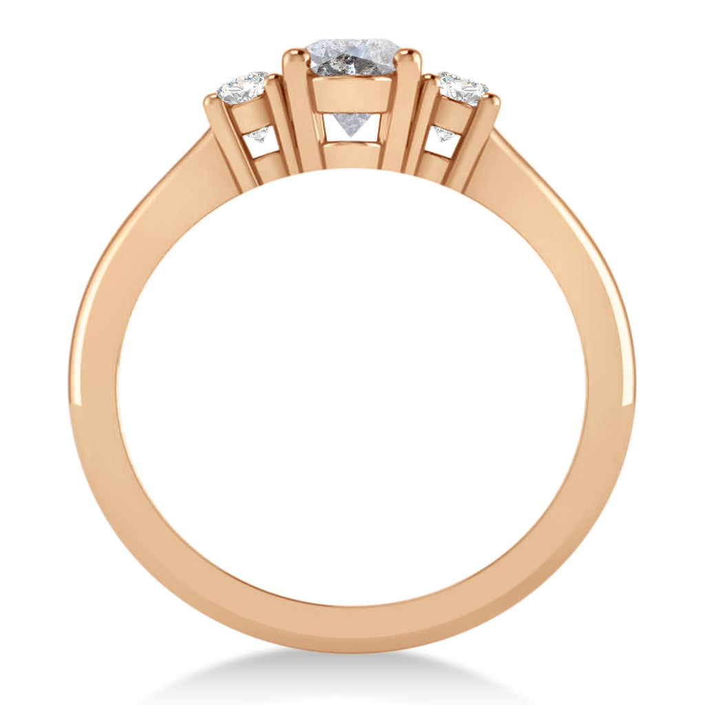 Oval Salt & Pepper & White Diamond Three-Stone Engagement Ring 14k Rose Gold (1.20ct)