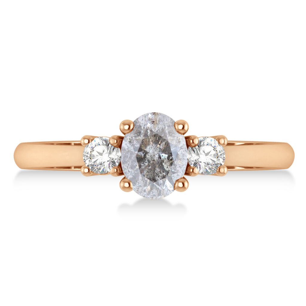 Oval Salt & Pepper & White Diamond Three-Stone Engagement Ring 14k Rose Gold (1.20ct)