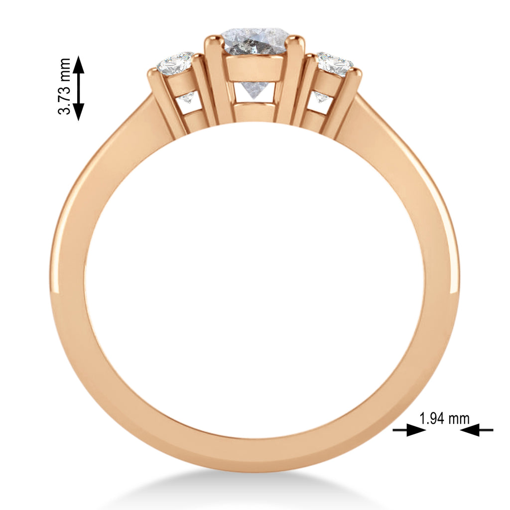 Oval Salt & Pepper & White Diamond Three-Stone Engagement Ring 14k Rose Gold (1.20ct)