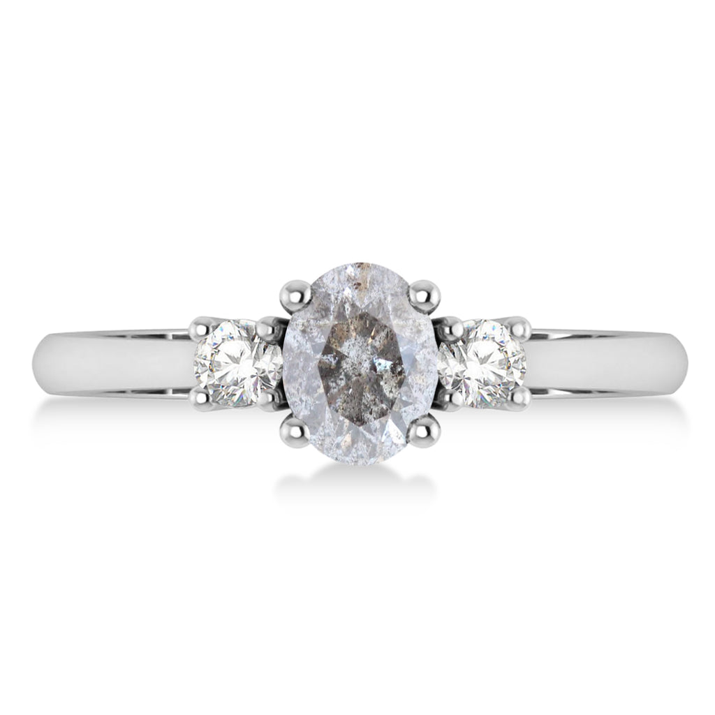 Oval Salt & Pepper & White Diamond Three-Stone Engagement Ring 14k White Gold (1.20ct)