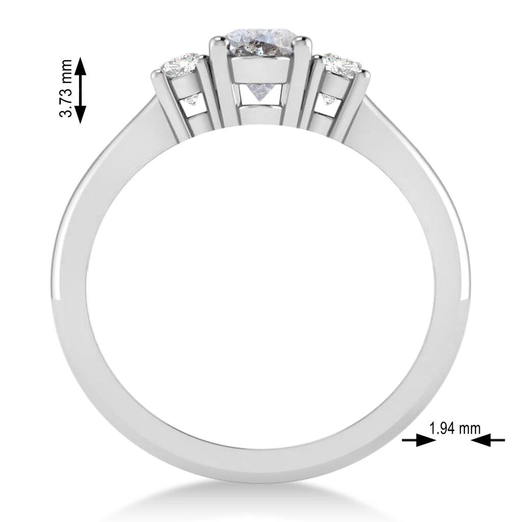Oval Salt & Pepper & White Diamond Three-Stone Engagement Ring 14k White Gold (1.20ct)
