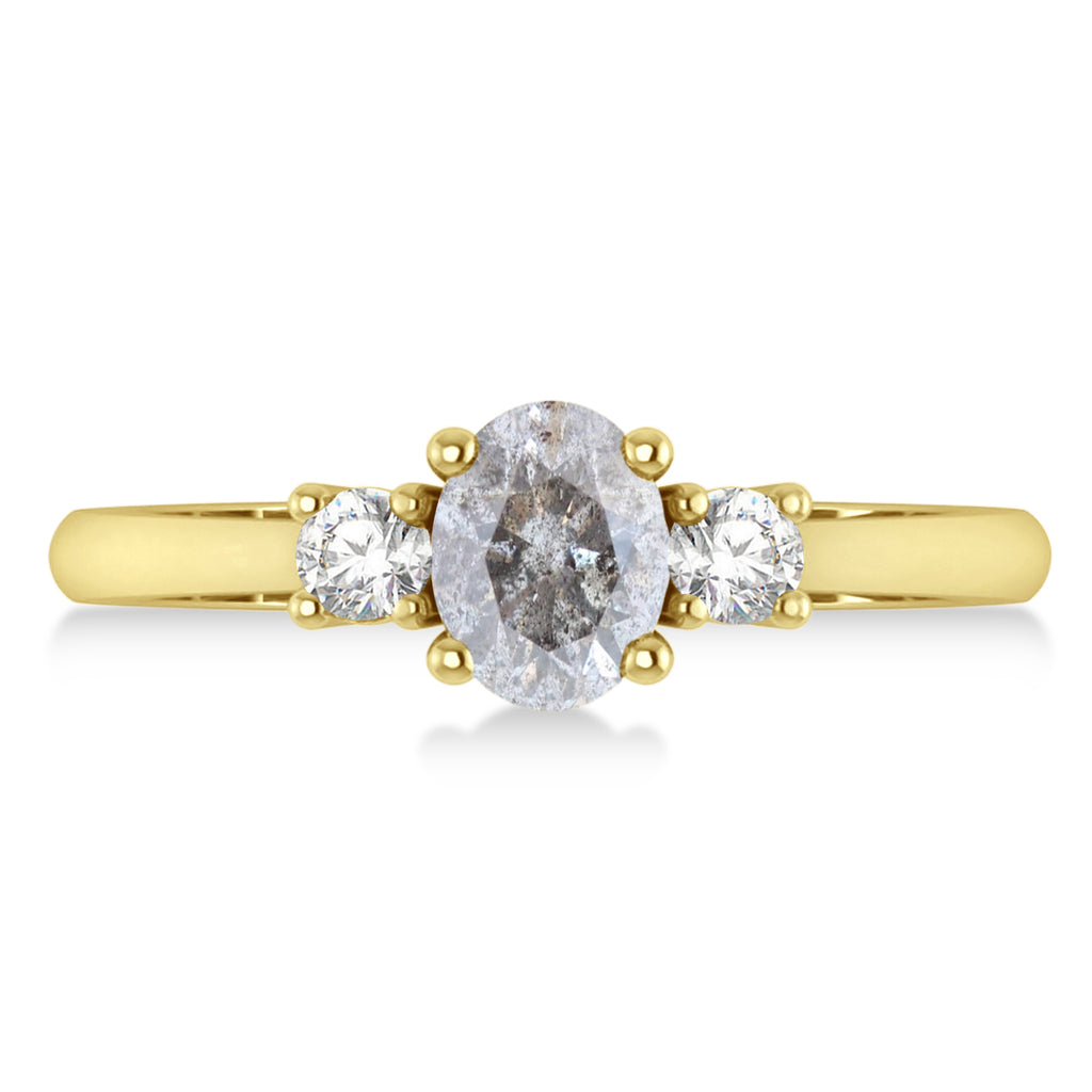 Oval Salt & Pepper & White Diamond Three-Stone Engagement Ring 14k Yellow Gold (1.20ct)