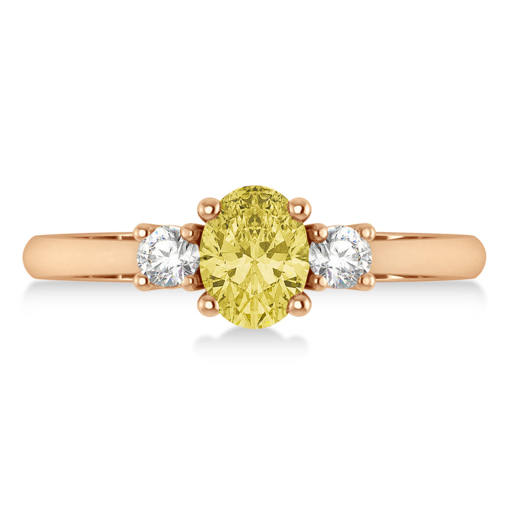 Oval Yellow & White Diamond Three-Stone Engagement Ring 14k Rose Gold (1.20ct)