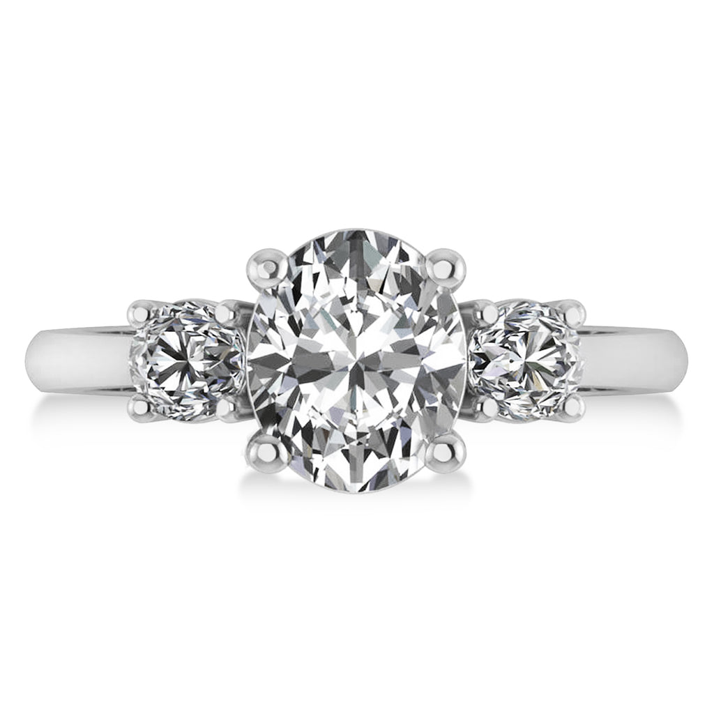 Oval & Round 3-Stone Diamond Engagement Ring 14k White Gold (3.00ct)