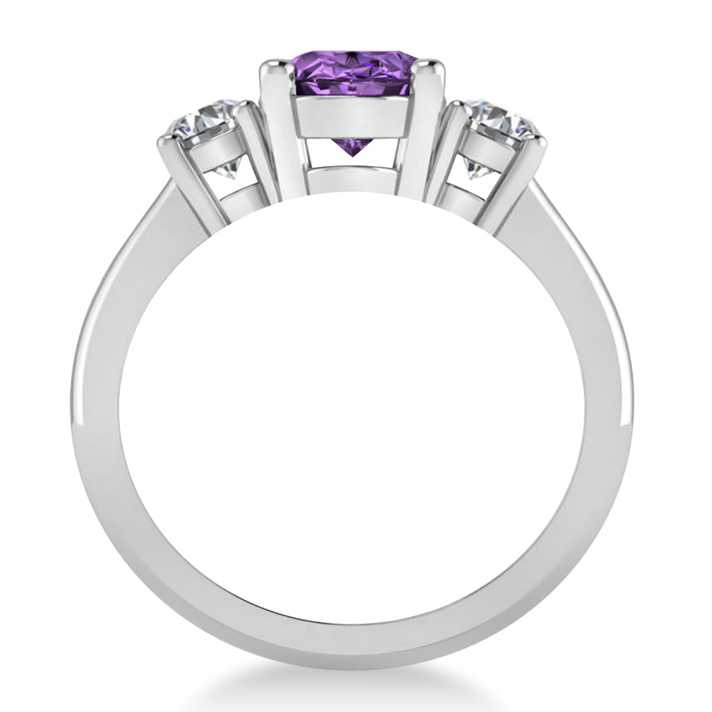Oval & Round 3-Stone Amethyst & Diamond Engagement Ring 14k White Gold (3.00ct)
