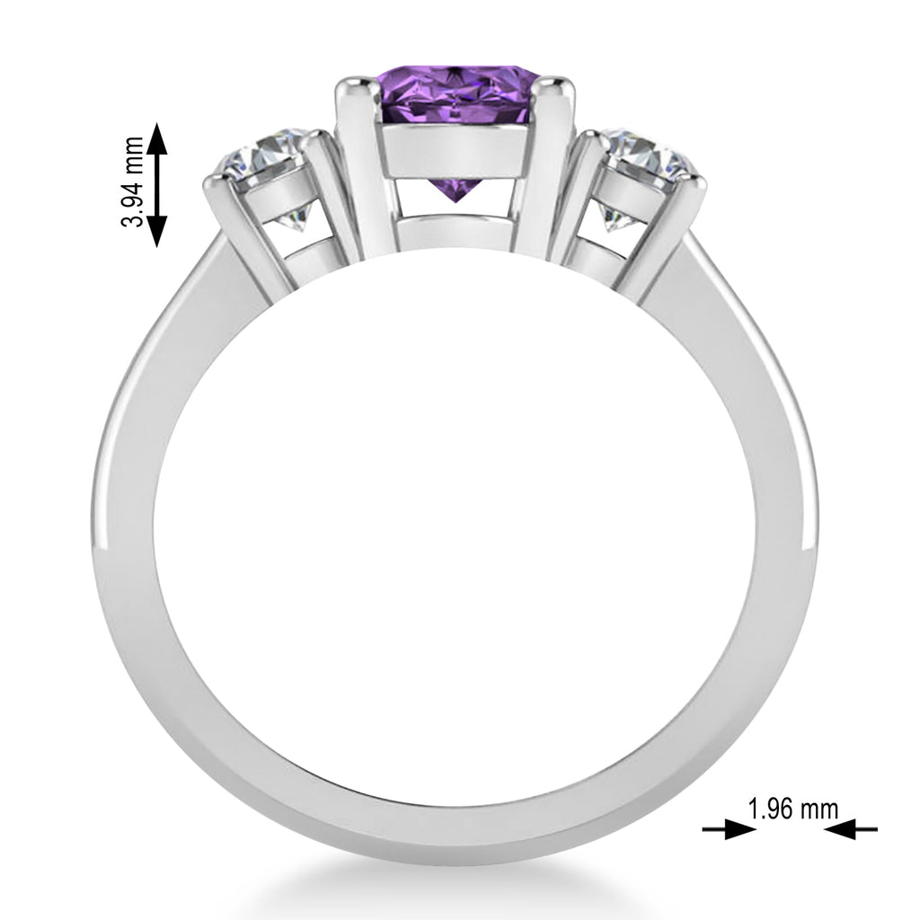 Oval & Round 3-Stone Amethyst & Diamond Engagement Ring 14k White Gold (3.00ct)