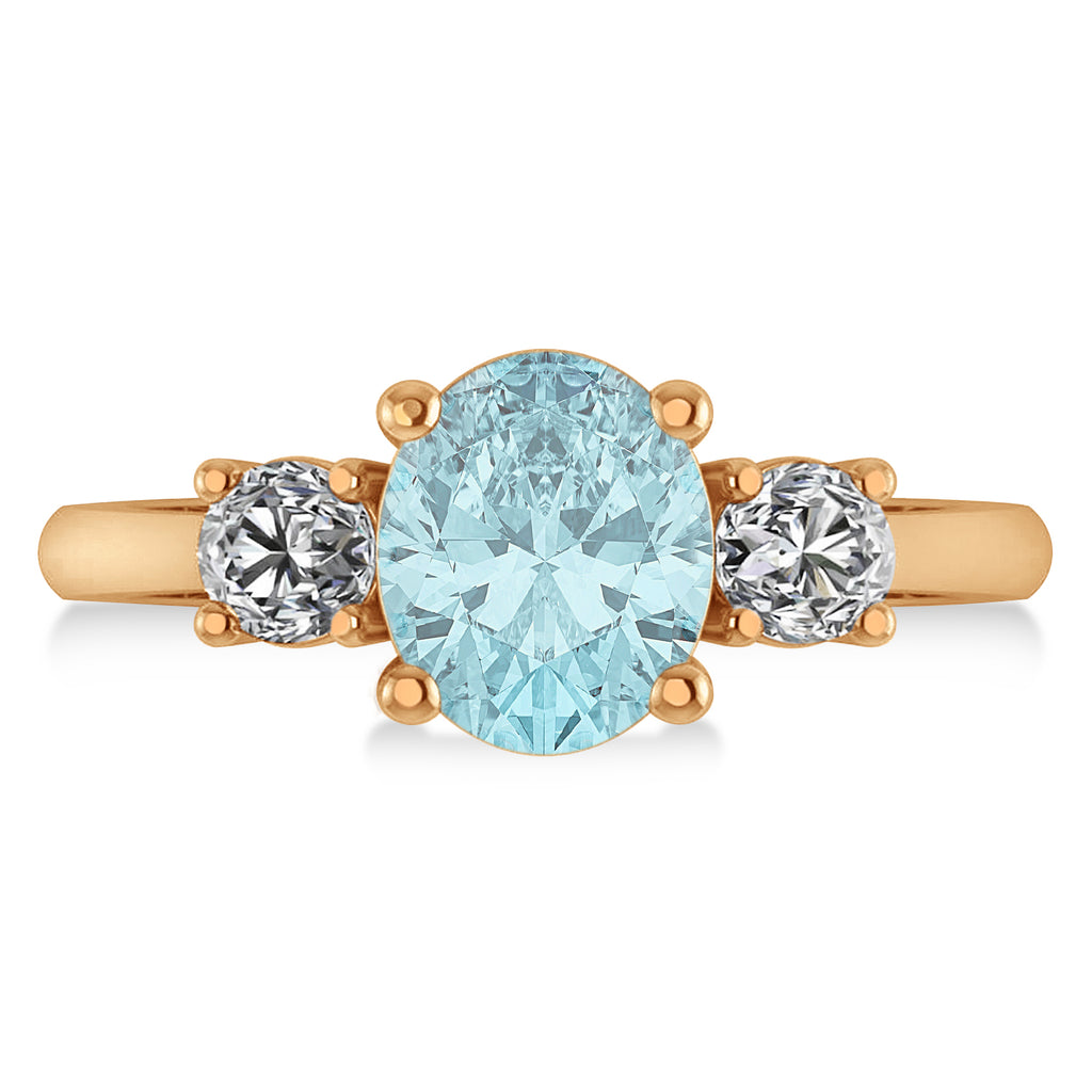 Oval & Round 3-Stone Aquamarine & Diamond Engagement Ring 14k Rose Gold (3.00ct)