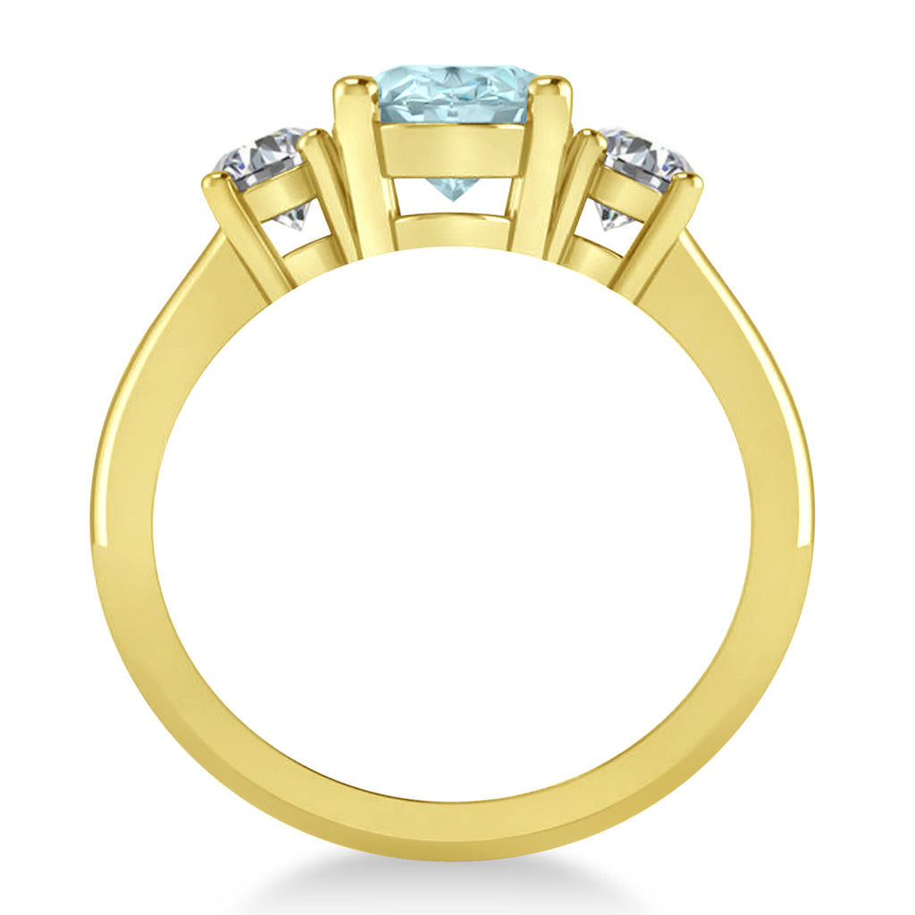 Oval & Round 3-Stone Aquamarine & Diamond Engagement Ring 14k Yellow Gold (3.00ct)
