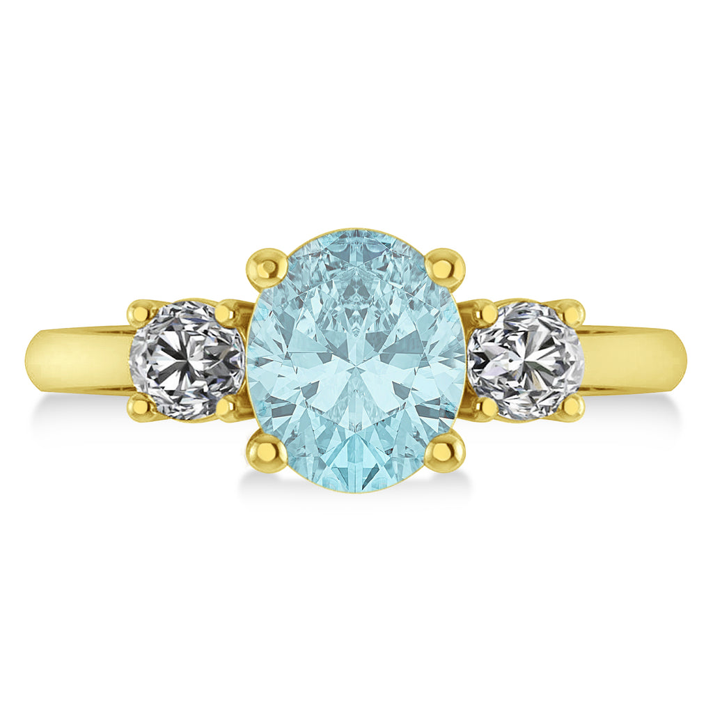 Oval & Round 3-Stone Aquamarine & Diamond Engagement Ring 14k Yellow Gold (3.00ct)