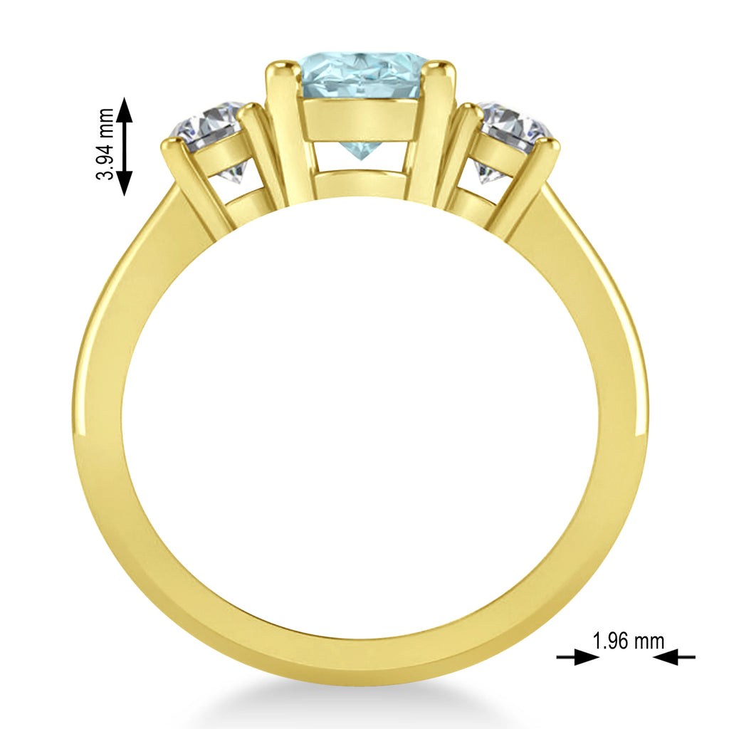 Oval & Round 3-Stone Aquamarine & Diamond Engagement Ring 14k Yellow Gold (3.00ct)