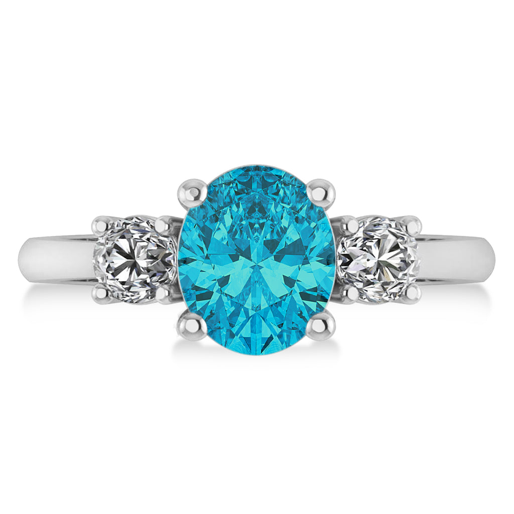 Oval & Round 3-Stone Blue & White Diamond Engagement Ring 14k White Gold (3.00ct)