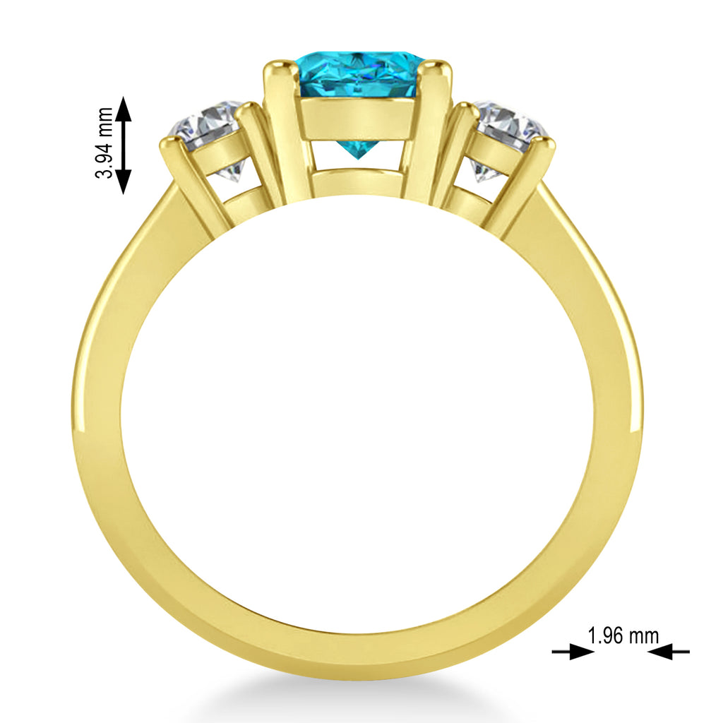 Oval & Round 3-Stone Blue & White Diamond Engagement Ring 14k Yellow Gold (3.00ct)