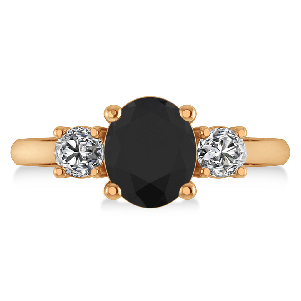Oval & Round 3-Stone Black & White Diamond Engagement Ring 14k Rose Gold (3.00ct)