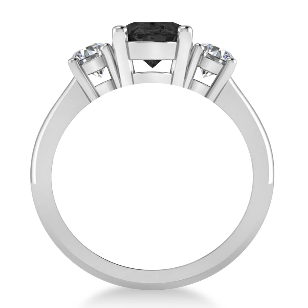Oval & Round 3-Stone Black & White Diamond Engagement Ring 14k White Gold (3.00ct)