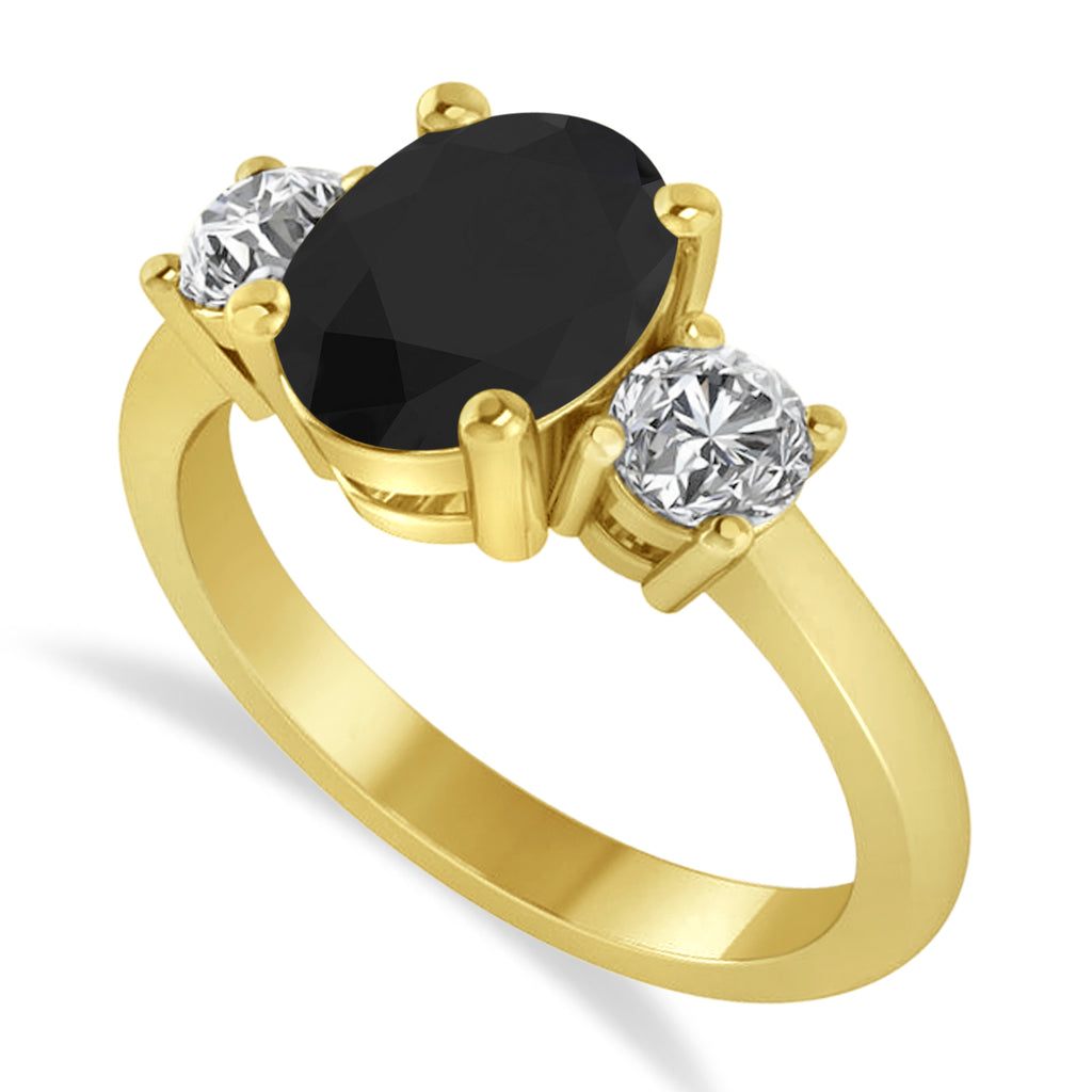 Oval & Round 3-Stone Black & White Diamond Engagement Ring 14k Yellow Gold (3.00ct)