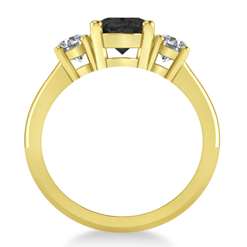Oval & Round 3-Stone Black & White Diamond Engagement Ring 14k Yellow Gold (3.00ct)