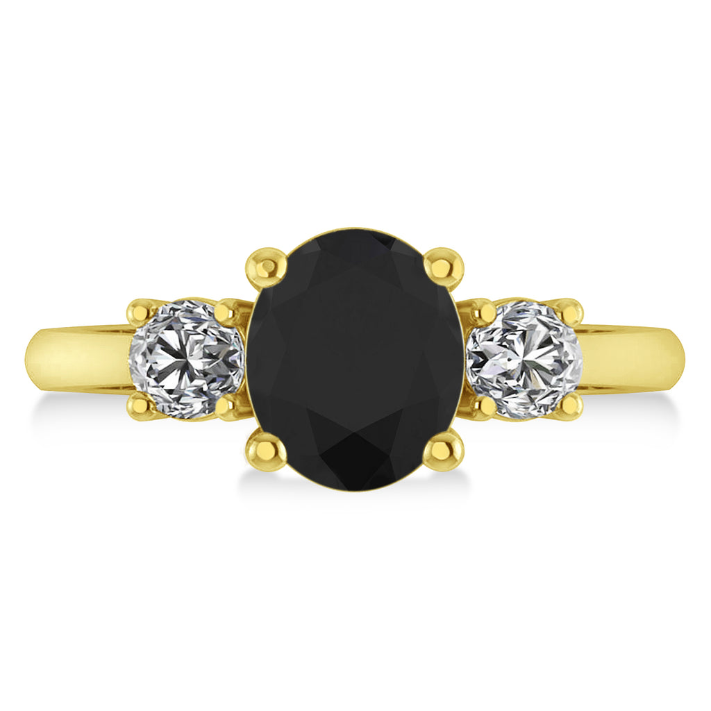 Oval & Round 3-Stone Black & White Diamond Engagement Ring 14k Yellow Gold (3.00ct)