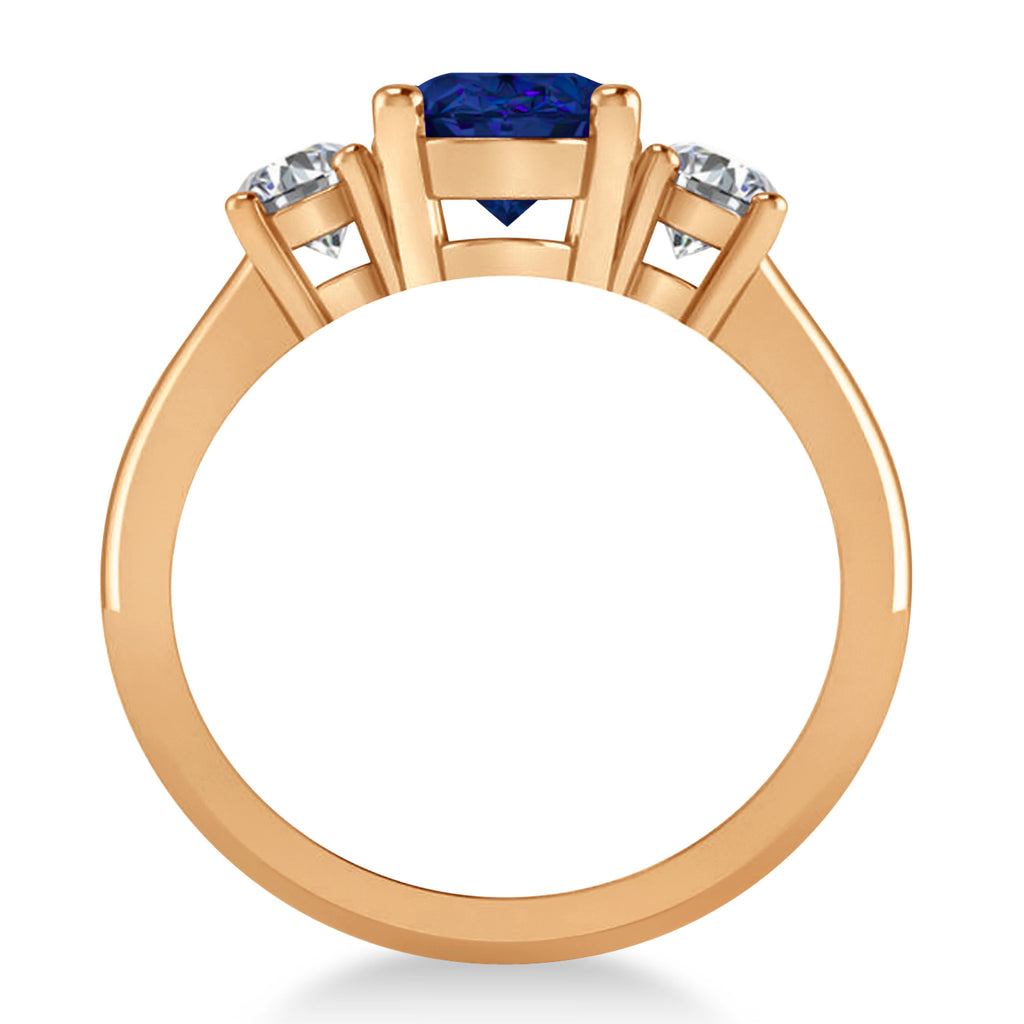 Oval & Round 3-Stone Blue Sapphire & Diamond Engagement Ring 14k Rose Gold (3.00ct)